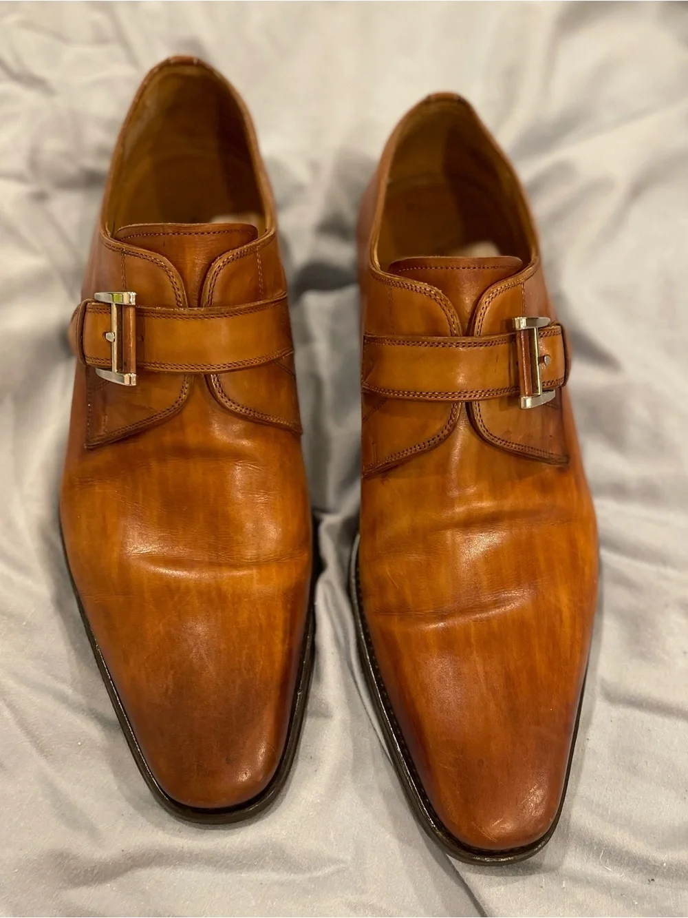 Magnanni Marco II Men's Single Monk Strap  Dress Shoes in Cognac Brow